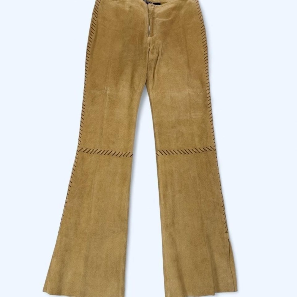 Vintage Suede Leather Flare Pants Whipstitch Boho Western Womens 28